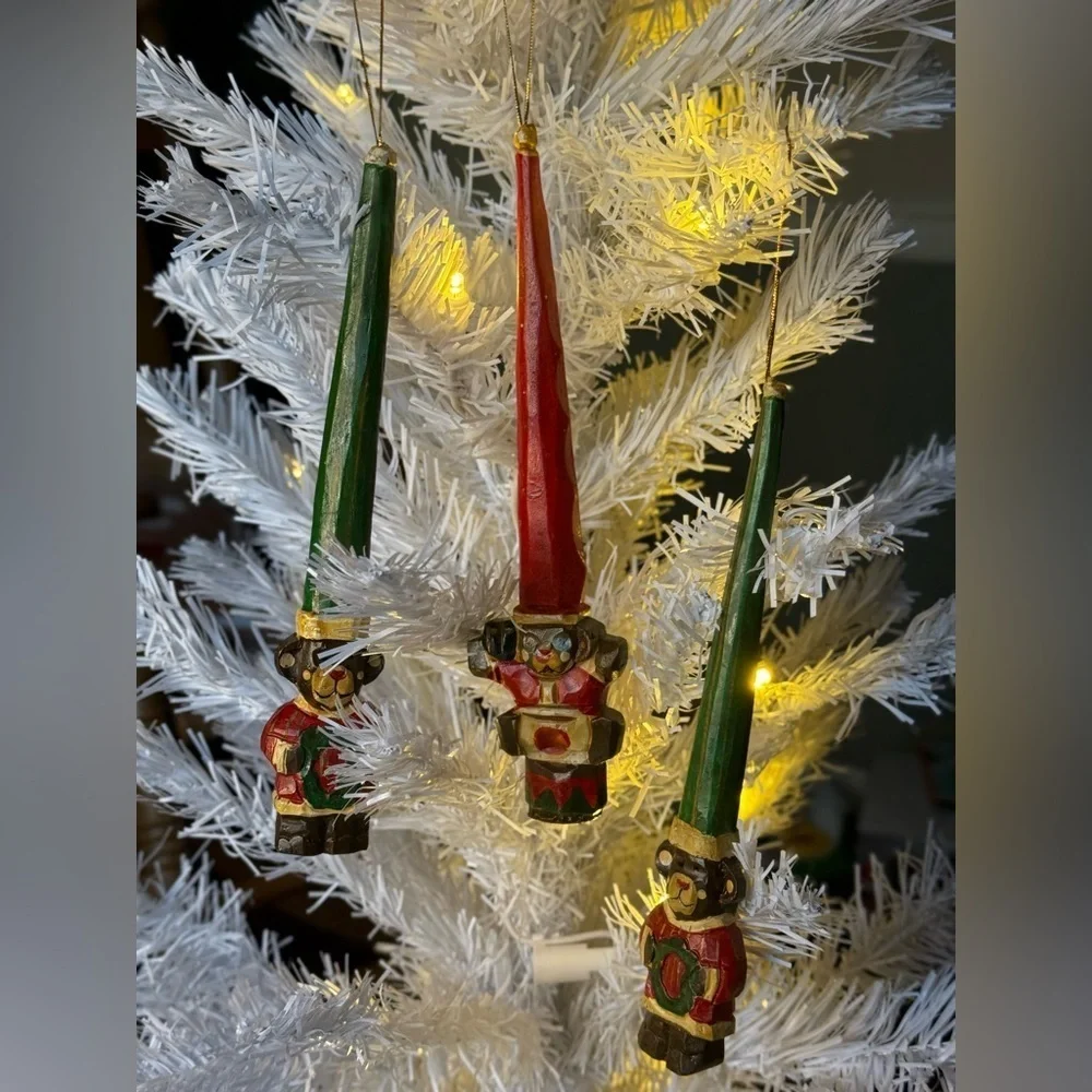 Vintage 1980’s 3 piece Festive Bear Ornaments - Red and Green